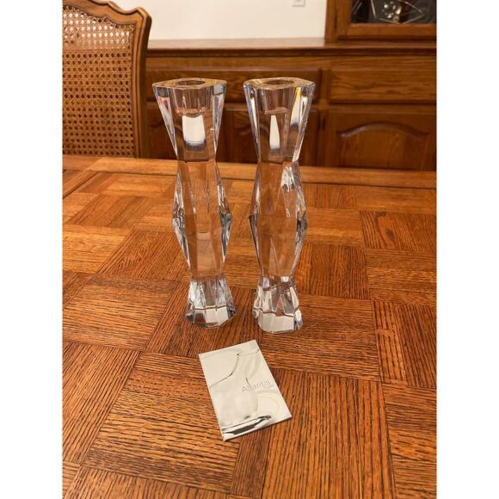 Vintage Atlantis Crystal Portugal Candle Holders in original box wrapped
